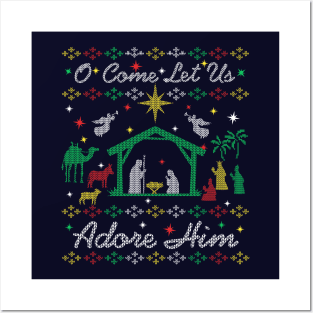 Christmas Carol Christian O Come Let Us Adore Him Jesus Manger Nativity Ugly Christmas Sweater Party Posters and Art